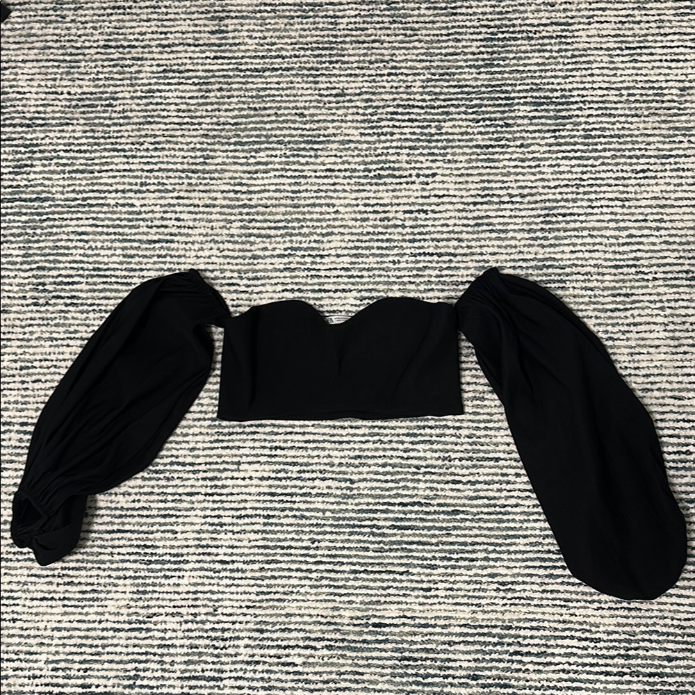 Zara Black Puff Sleeve Bustier Crop Top